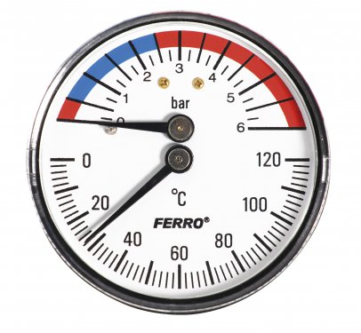 Termomanometr 63mm 1/2" 0-6bar zadní